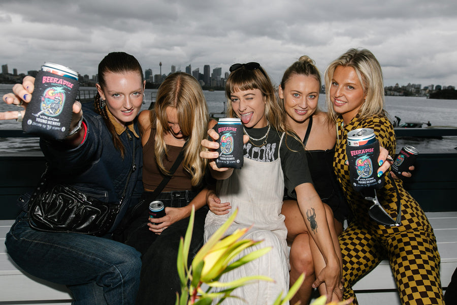 4 women drinking young henrys beer