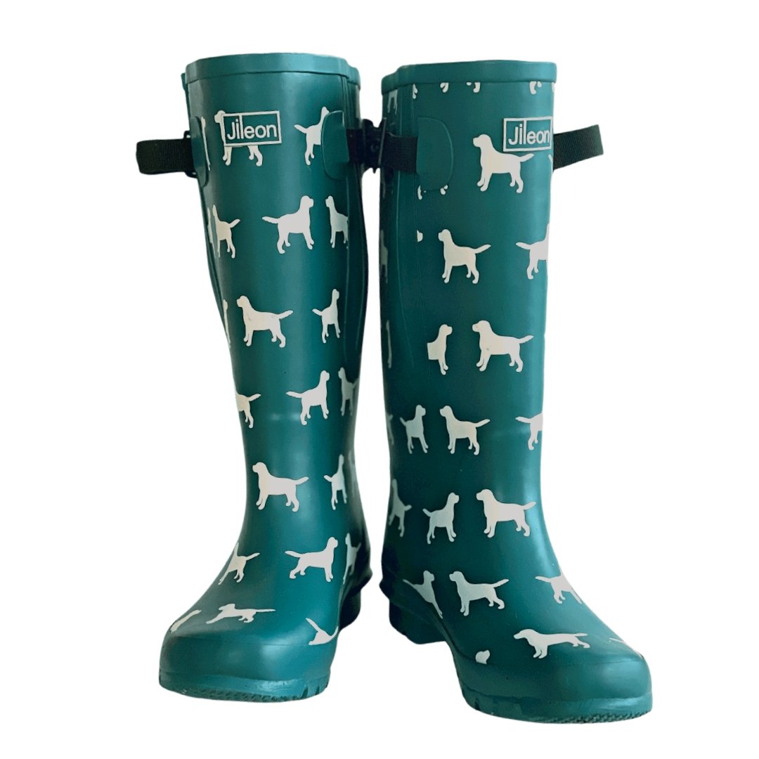 Image of Extra Wide Calf Teal Dog Wellies - Fit 40-57cm calf - Wide in Foot and Ankle