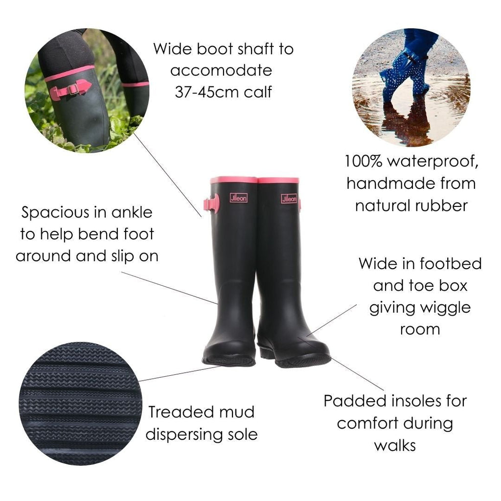 Jileon Mid Calf Rain Boots | Specially Designed For Wide Feet, Ankles &  Calves | Half Height Wide Calf Rain Boots for Plus Size Women | 100%