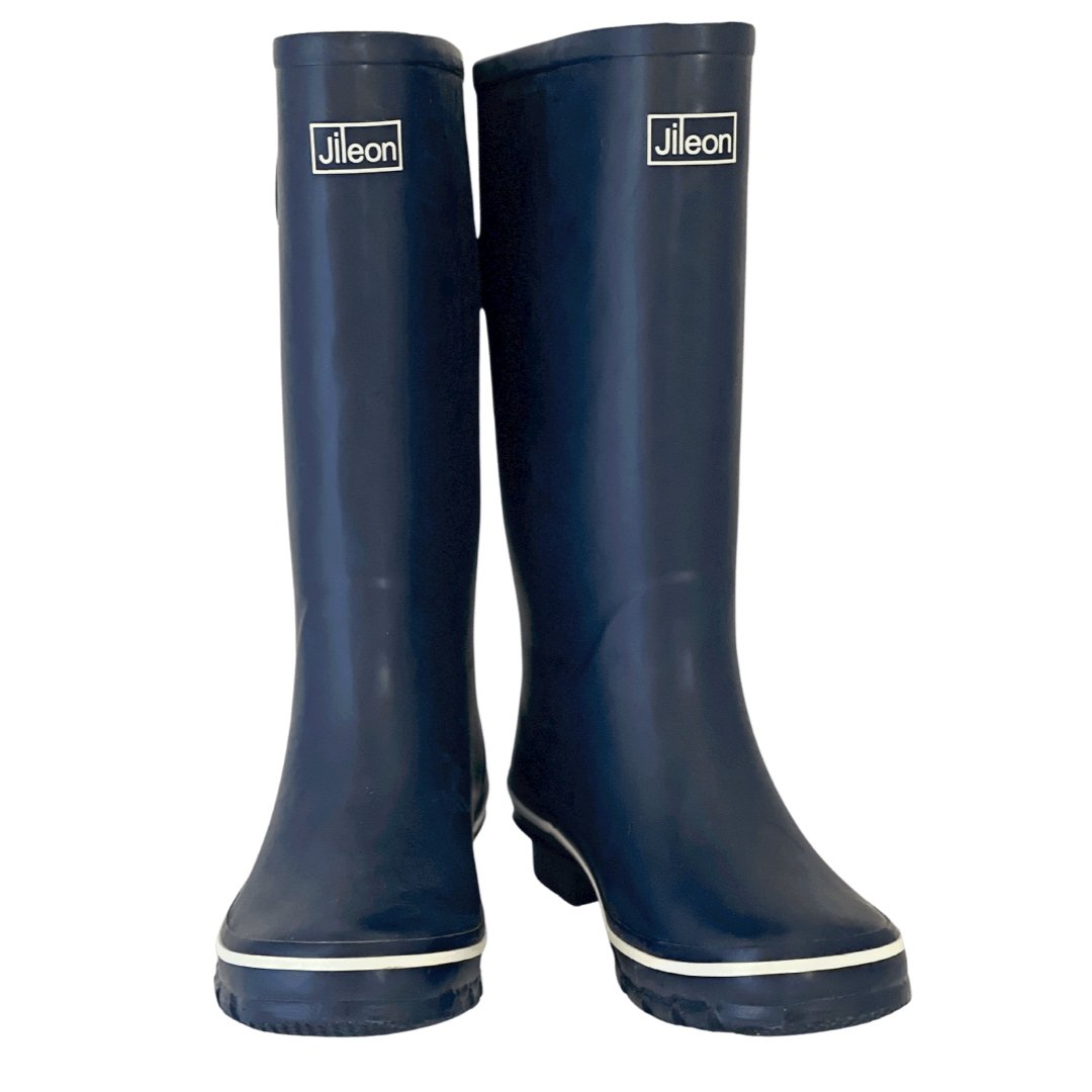 Image of Wide Calf Wellies - Navy with Reflective Strip on Rear - Wide in Foot & Ankle