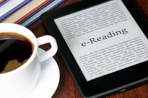 ereader and ebook and coffee