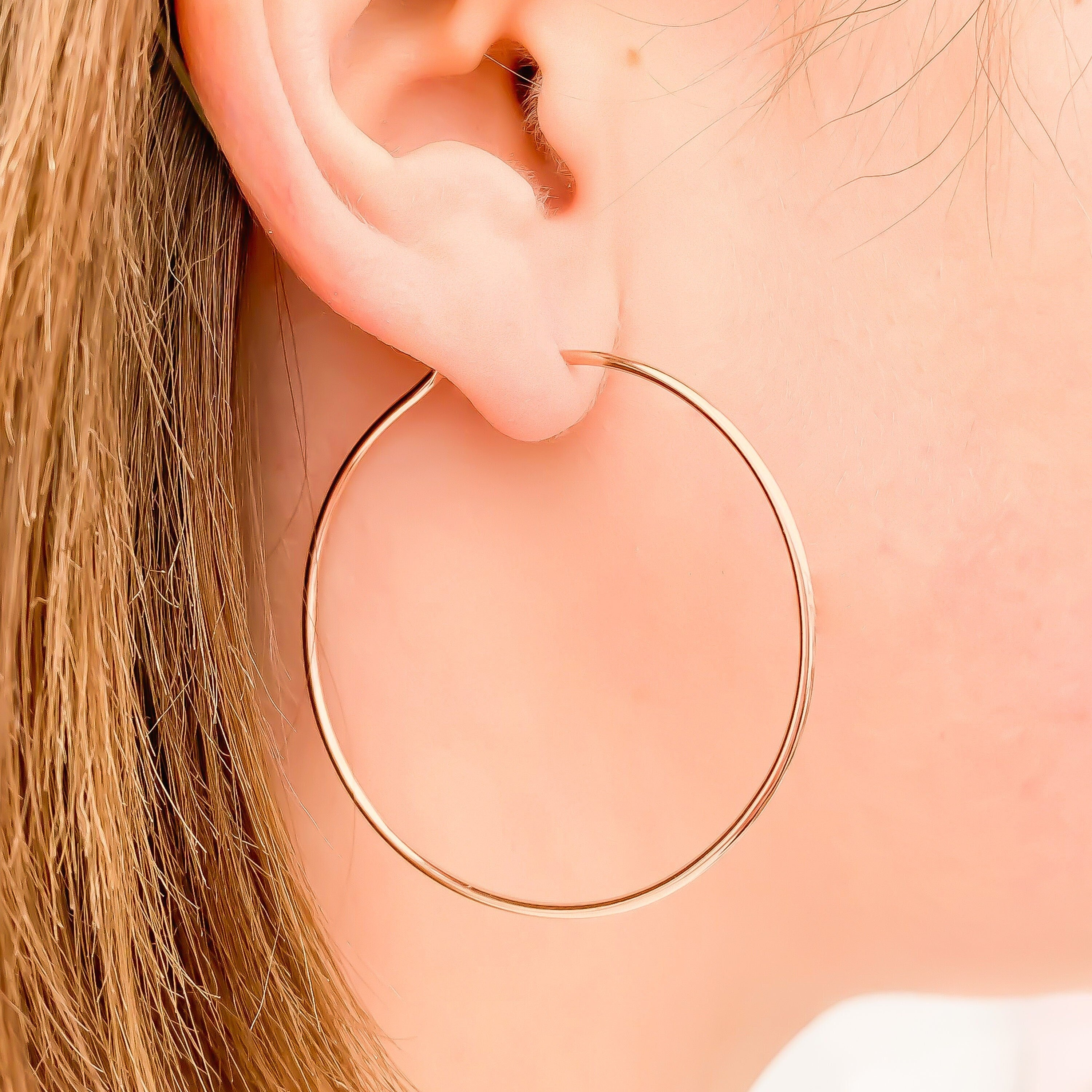 14k Rose Gold Hinged Thin Endless Hoop Earrings, All Sizes