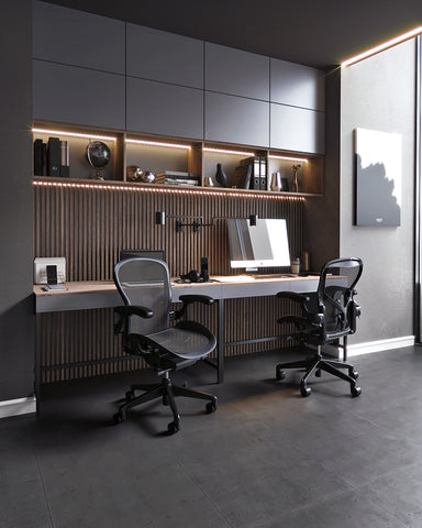 Modern Masculine Office Workspace with Stylish Built-In Storage