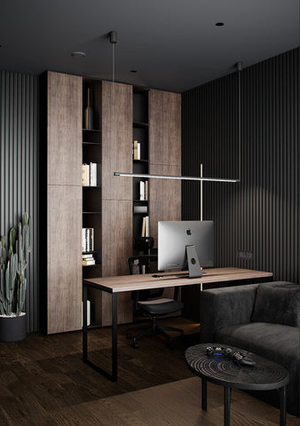 Masculine Home Office Minimal Desk with Straight Lines, Wood & Metal