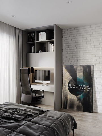 Small Bedroom Corner Office with Large Motivational Canvas Artwork