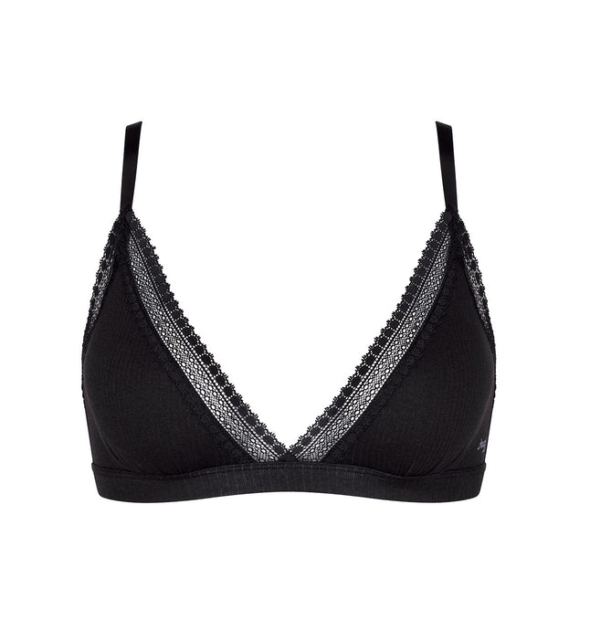 Effortless Soft Rib Triangle Bralet in Black