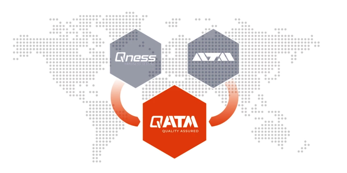 QATM logo on top of world map, merging the Qness and ATM logos
