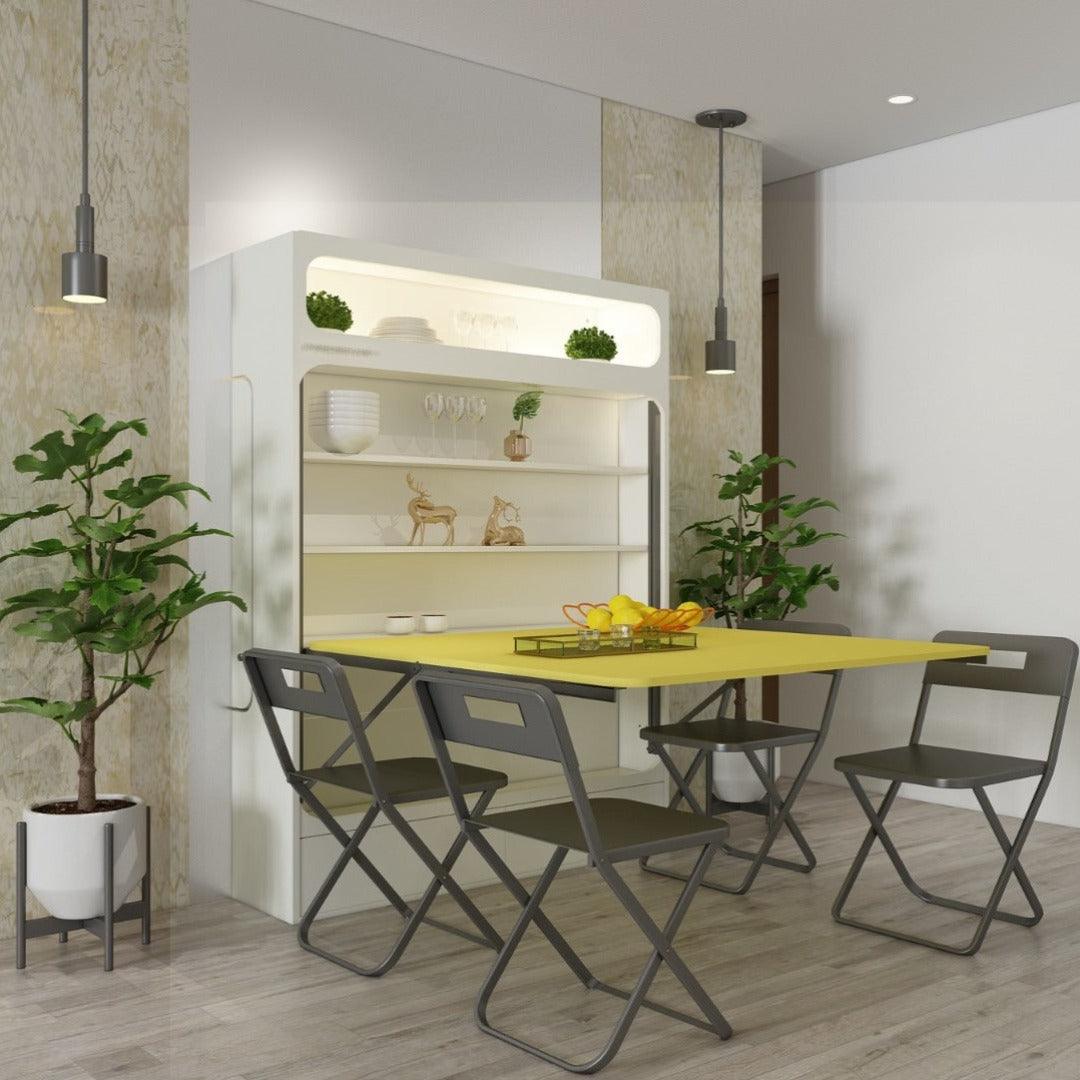 Color_White + Yellow | Bristo Dining Table with Storage and 4 Chairs Free