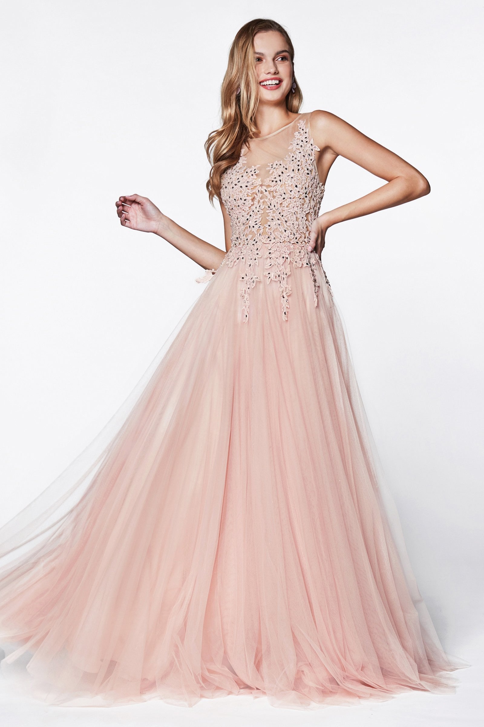 Cinderella Divine CJ501 Beaded Bodice A-Line Evening Dress
