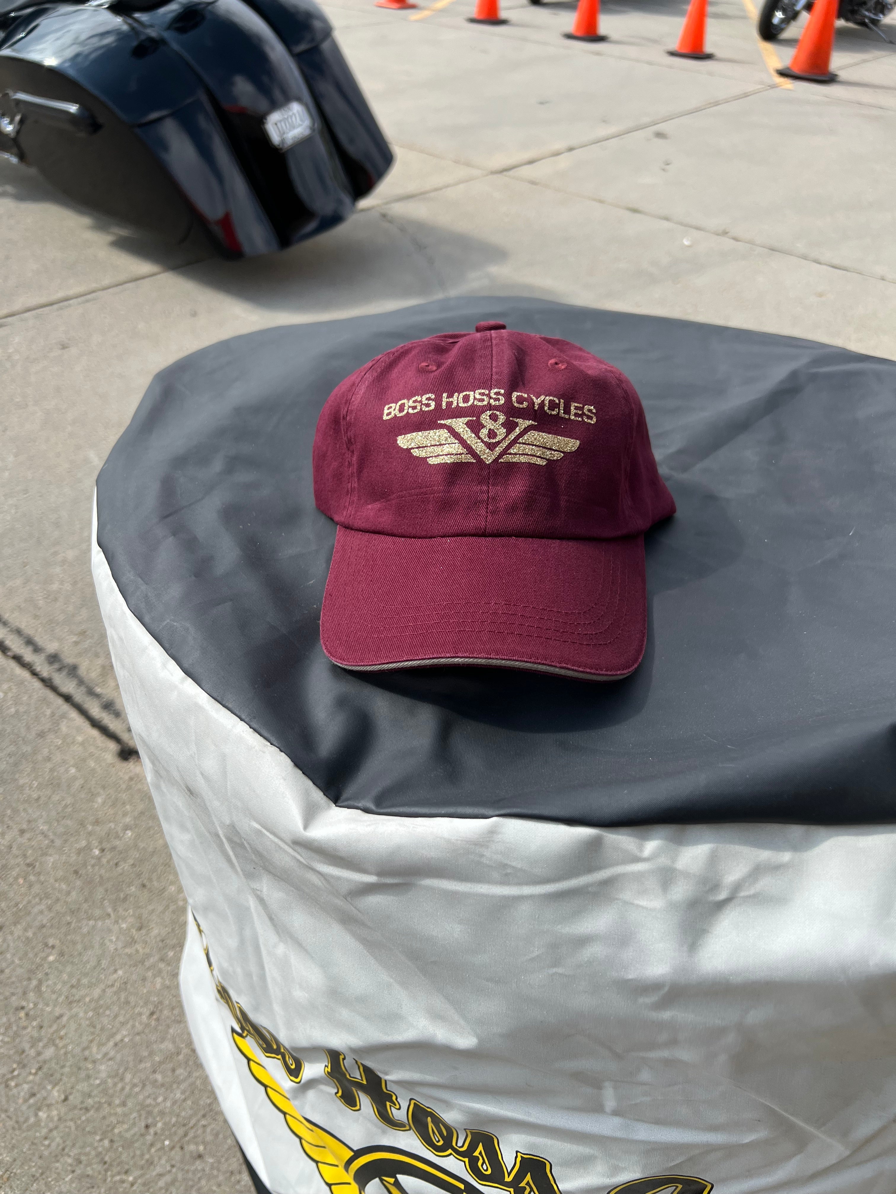 BH Ladies Maroon & Khaki Sandwich Bill w/ Gold Glitter Euro Logo Hat - Boss Hoss Store product image