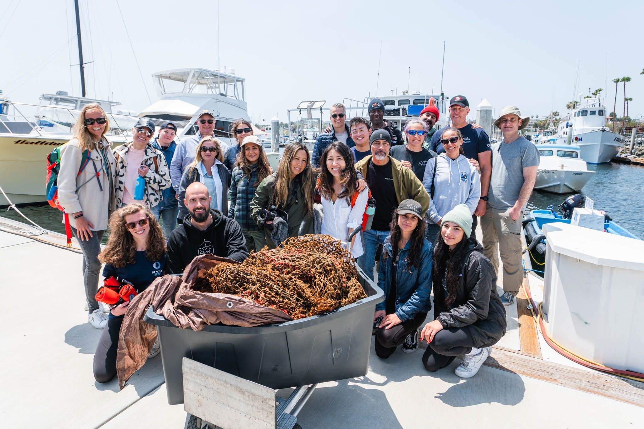 Healthy Seas, Ghost Diving USA & Partners at the dock in San Pedro after a successful mission removing ghost fishing nets. Photo Credit: Sean Farkas