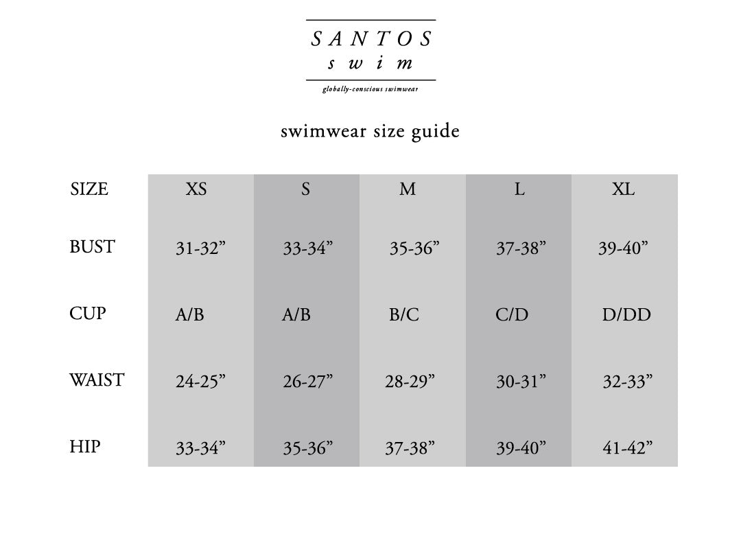 Santos Swim Swimwear Size Guide