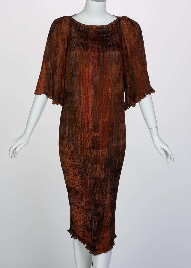 Patricia Lester Copper Brown Silk Fortuny Pleated Dress & Belt, 1980s ...