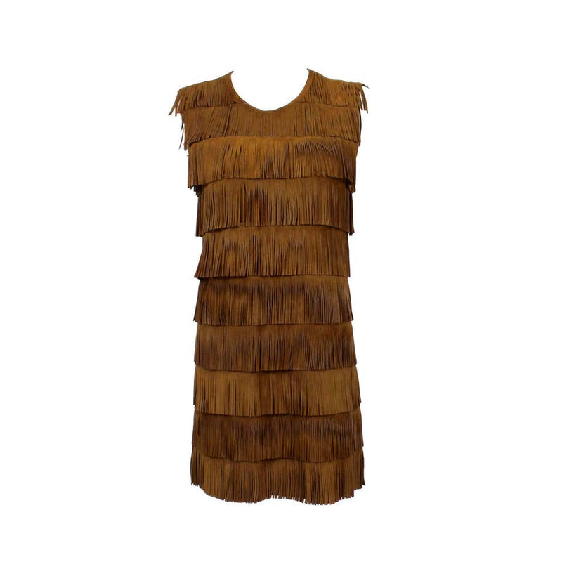 Prada Brown Suede Fringe Shift Dress Spring 2007 – Basha Gold