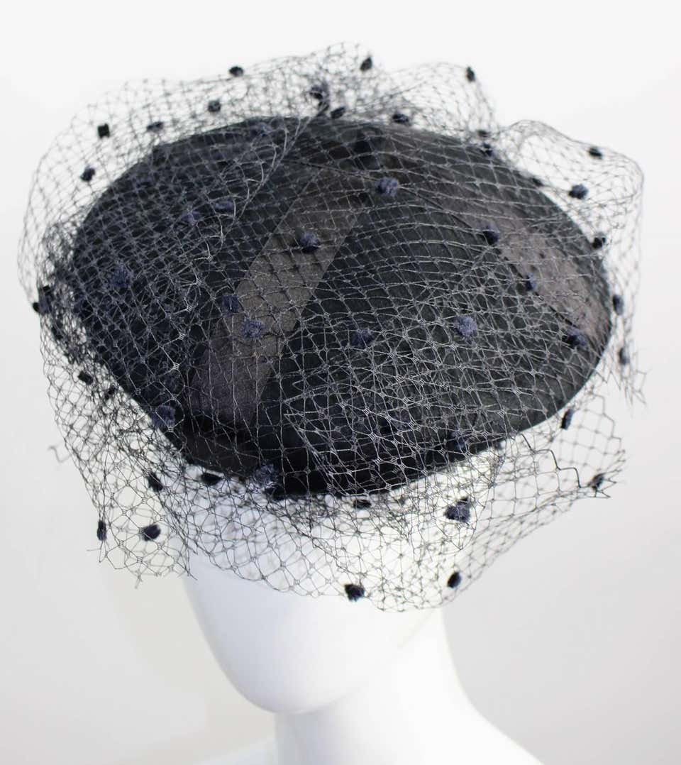 Rare Chanel Vintage Black Wool Beret Wedding Evening Veil