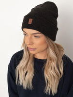 Northbound Leather Patch Logo Knit Beanie - Charcoal Heather