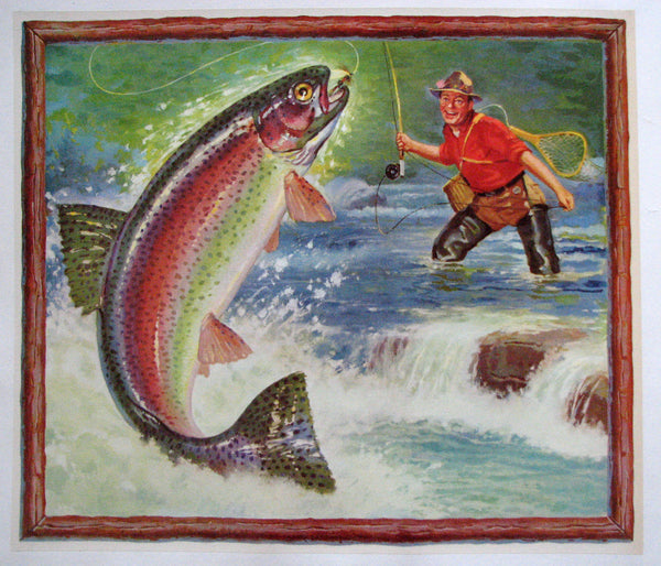 1940's Antique Trout Fishing Fisherman Vintage Poster – Vintage Poster