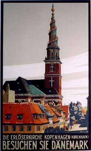 1930's Copenhagen Denmark Vintage Danish Church Travel Poster â€“ Vintage