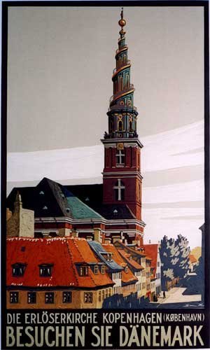 1930's Copenhagen Denmark Vintage Danish Church Travel Poster â€“ Vintage ...