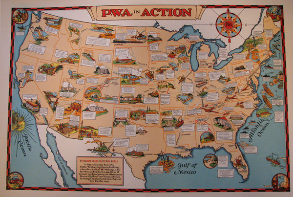 1930&#039;s PWA Public Works Administration Vintage Poster Map – Vintage