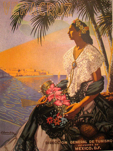 mexico poster veracruz mexican travel 1940 posters woman 1940s sold