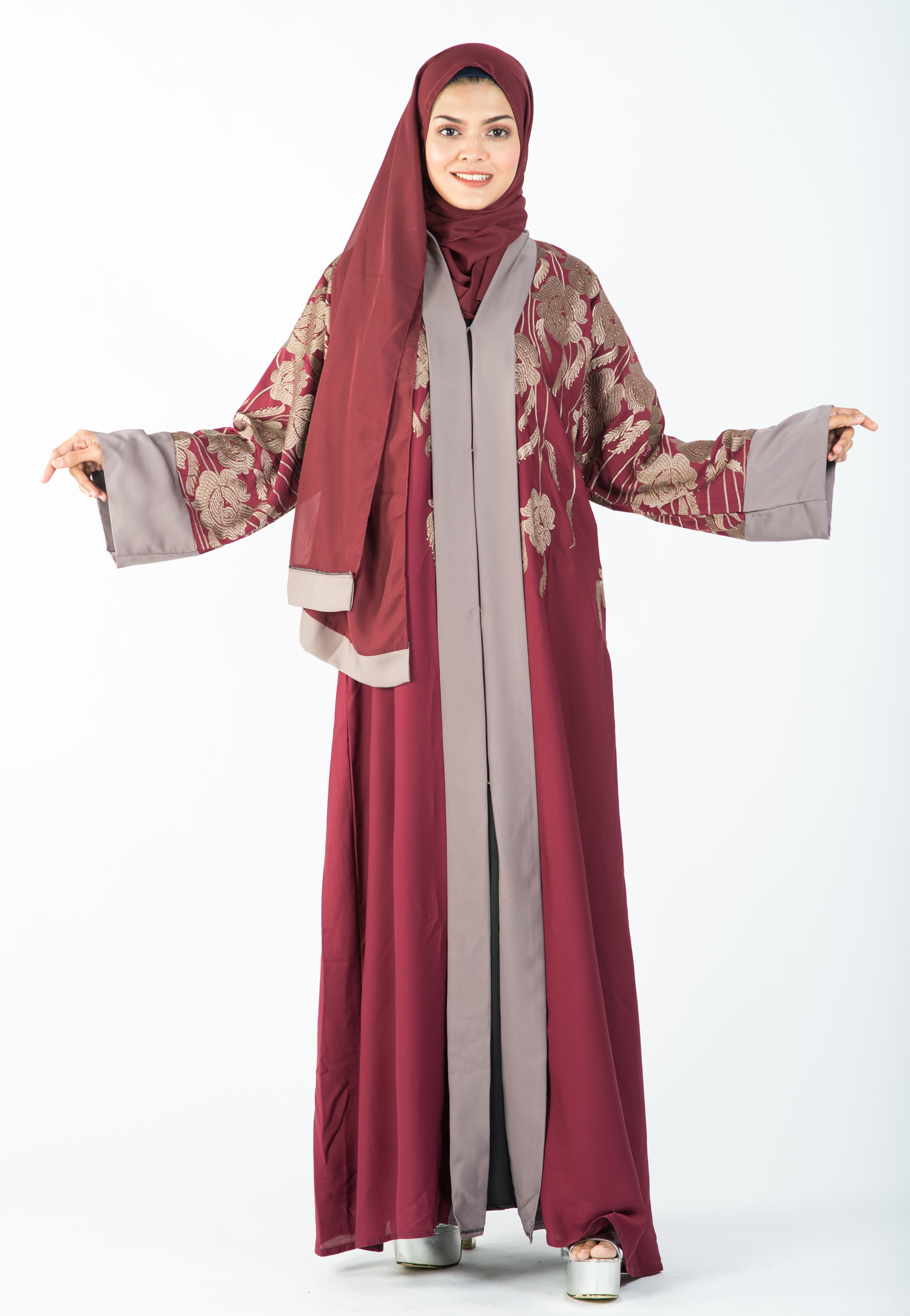 Load image into Gallery viewer, Kimono Style Abaya with Exclusive Embroidery and Front Buttons