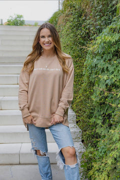 Don't Tell Me He Can't Do It Puff Sweatshirt - Taupe
