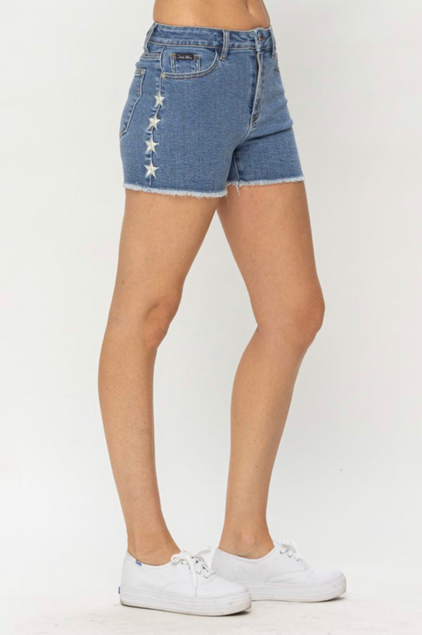 Sunshine in my Pocket Shorts- Judy Blue Hi-Rise Sun Embroidered