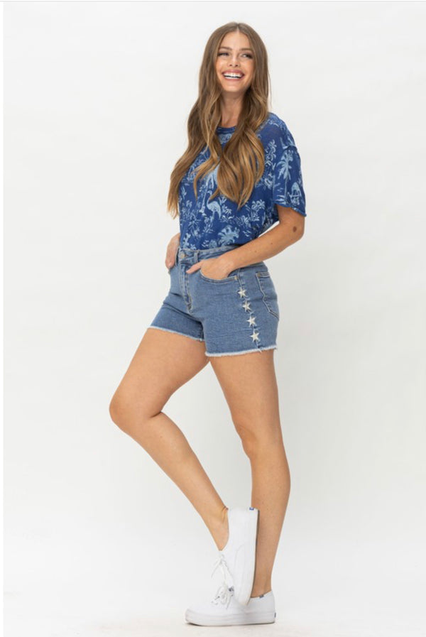 Sunshine in my Pocket Shorts- Judy Blue Hi-Rise Sun Embroidered