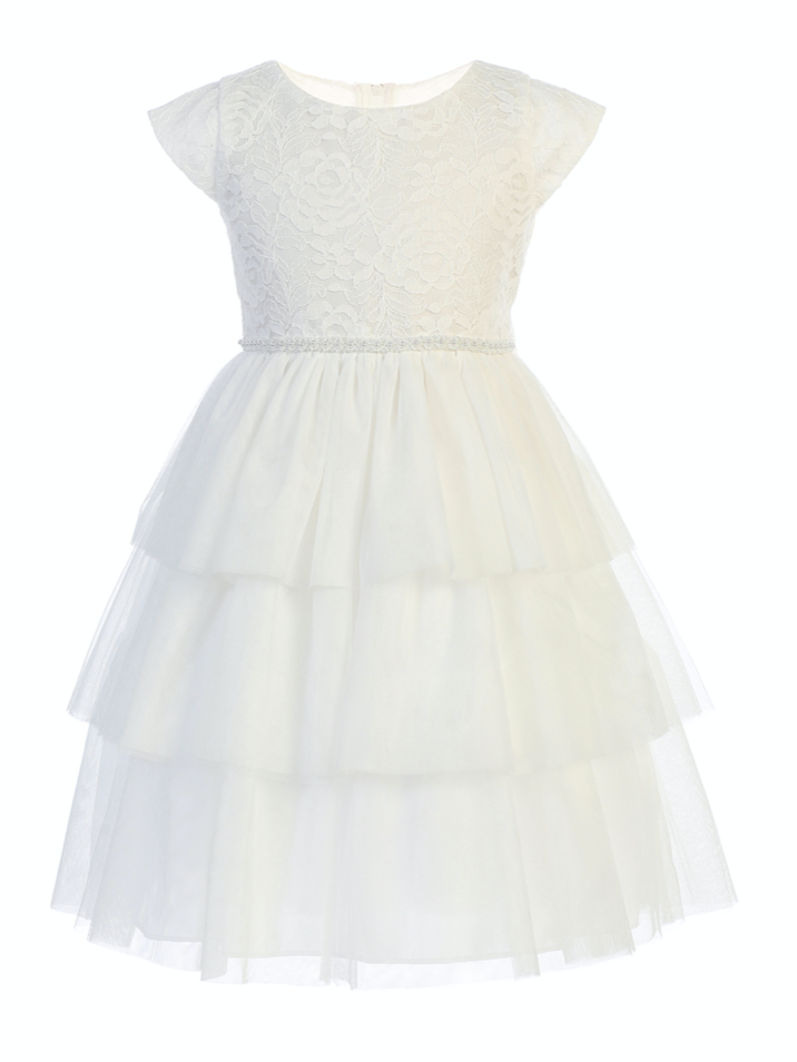 Girls Floral Lace Tiered Tea Length Dress – 2020 Kids