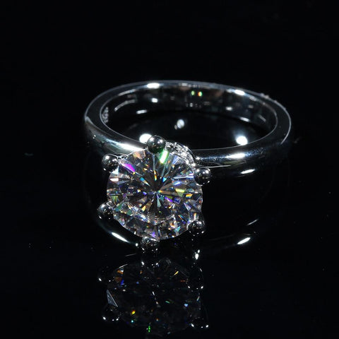 Rainbow Sparkle - Flat Edge Prong Hidden Halo 4 Carat Round Moissanite Engagement Ring