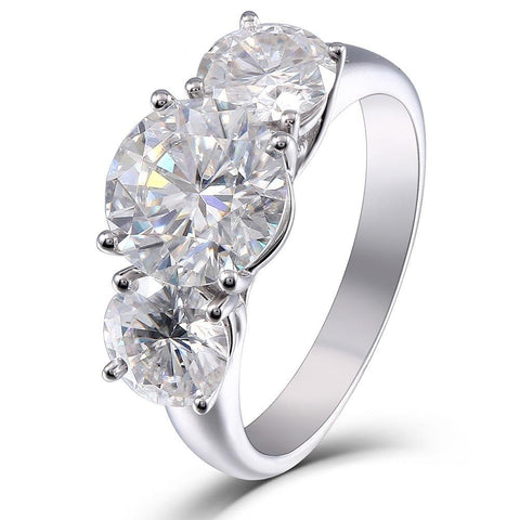 Rainbow Sparkle - Classic Trellis Three Stone 3 Carat Round Moissanite Engagement Ring