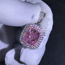 Load image into Gallery viewer, 6 Carat Purplish Pink Cushion Cut Double Halo VVS Simulated Moissanite Necklace