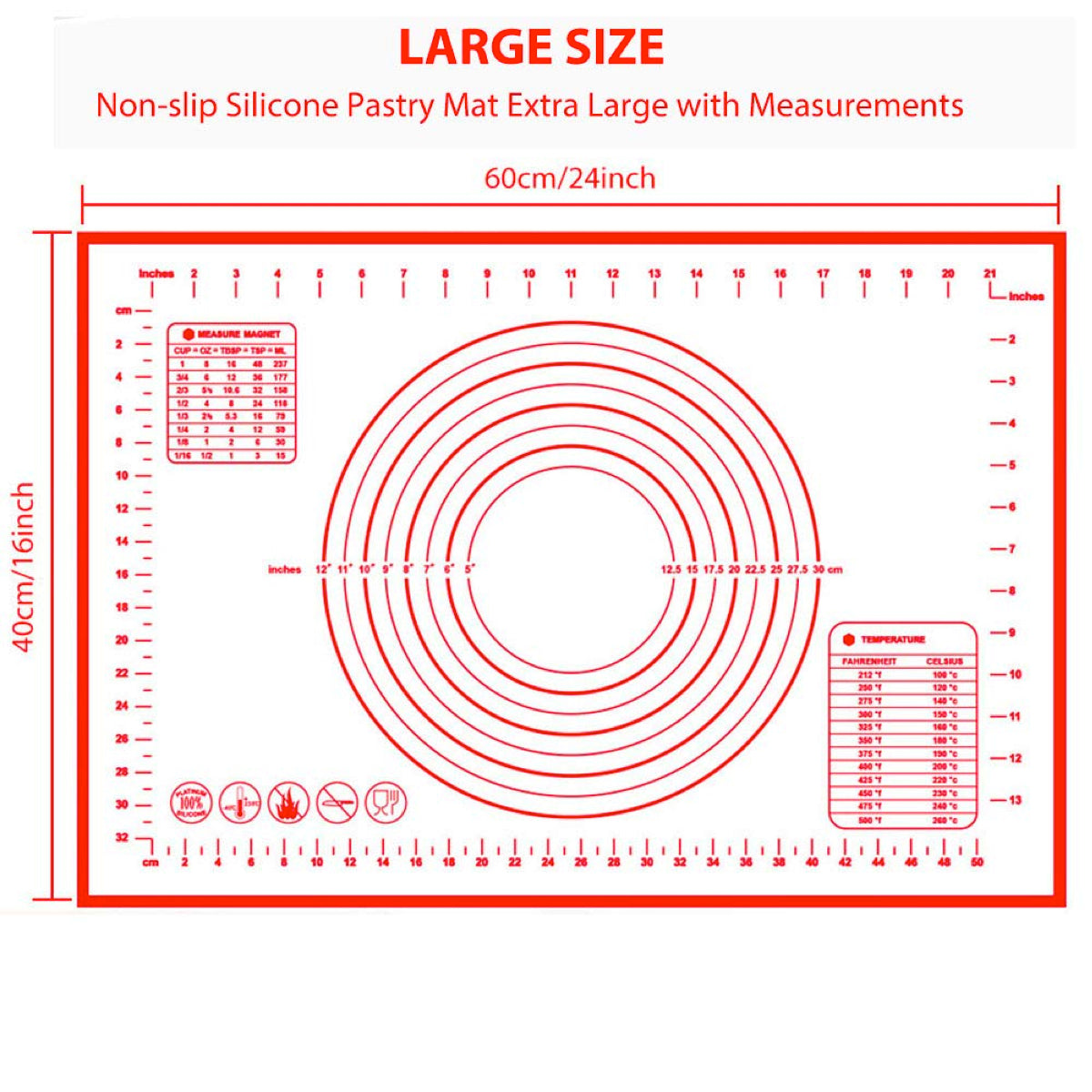 Large Silicone Pastry Mat Extra Thick Non Stick Baking Mat With