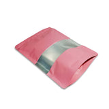 Pink stand up pouch window foil left side view
