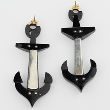 Load image into Gallery viewer, Victorian Whitby Jet Anchor Earrings