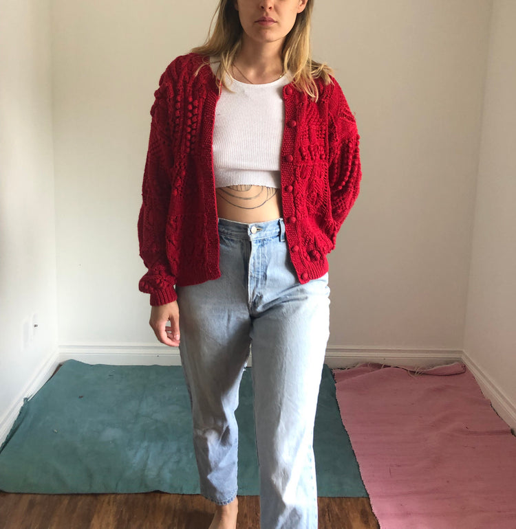 Vintage Red Handmade Knit Cardigan – Two Fifty Two Boutique