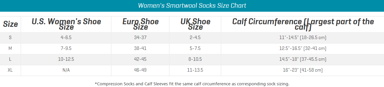 women's sock size chart