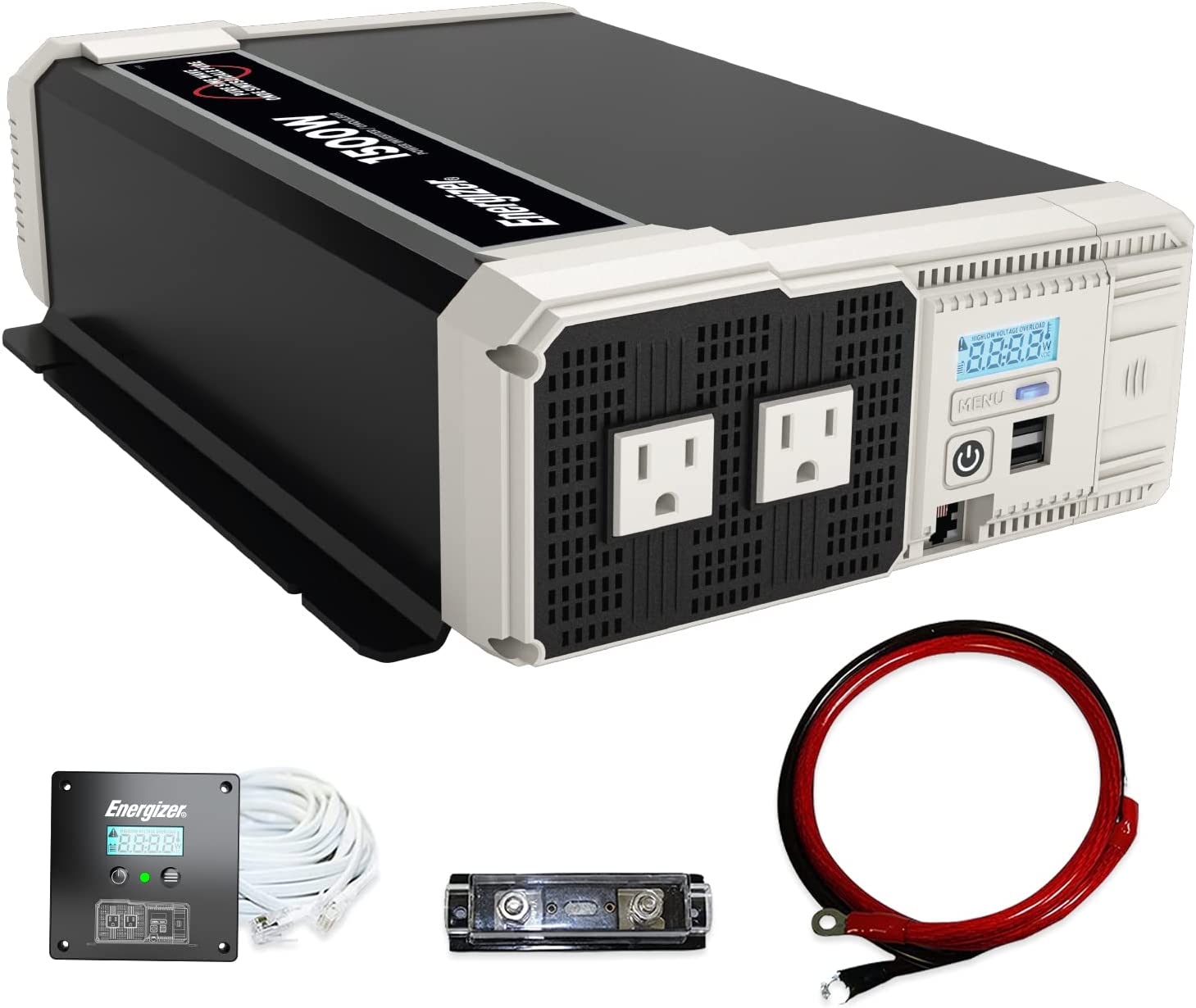 Energizer 1500 Watt 12V Pure Sine Inverter Dual AC Outlets & USB