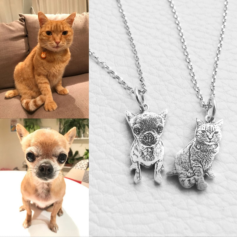 Image of Engraved Photo Necklace With Your Beloved Pet Best Memorable Gift (925 Sterling Silver)