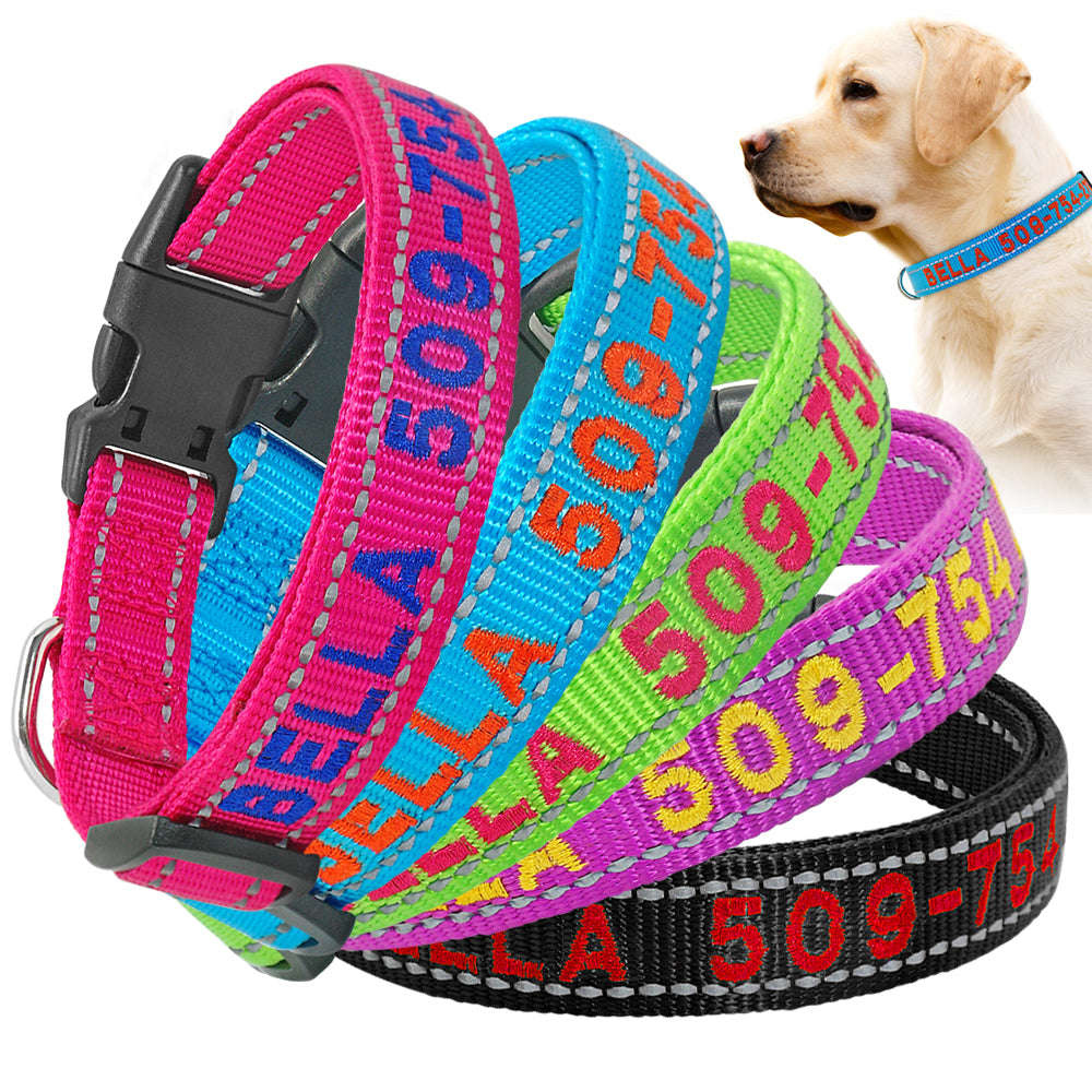 Imagen de PETSRKINGS™ Collar para perros personalizado Collares reflectantes con etiqueta de identificación con el nombre de la mascota Número de teléfono