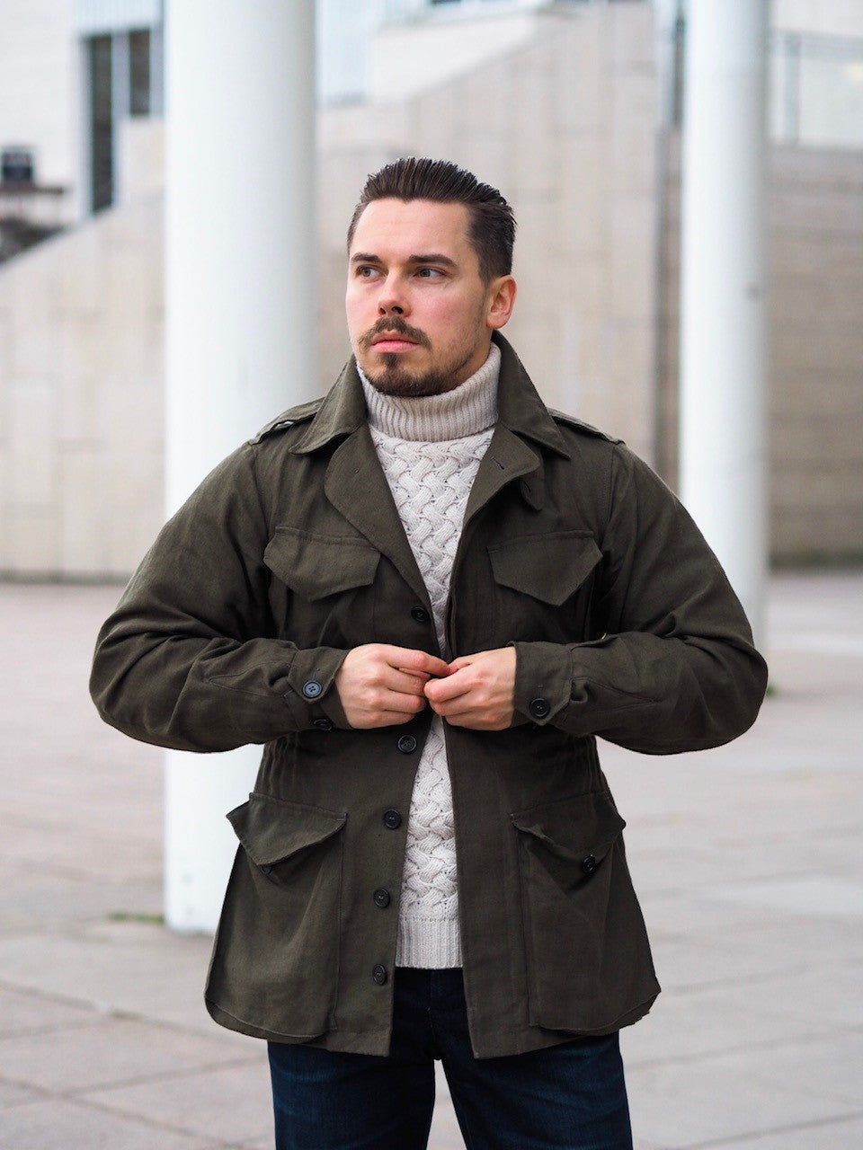 Drakes D43 field jacket with chunky knitwear