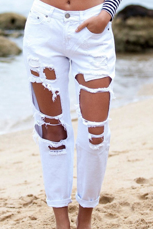 Betere Fashionholy Stylish Broken Holes White Jeans IF-68