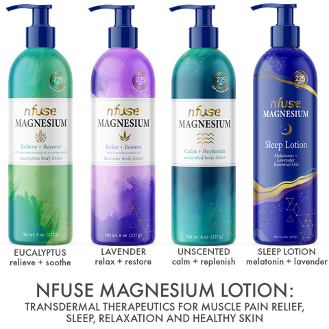 NFUSE MAGNESIUM LOTION:   TRANSDERMAL THERAPEUTICS FOR MUSCLE PAIN RELIEF, SLEEP, RELAXATION AND HEALTHY SKIN