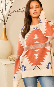Ivory/Rust Aztec Sweater