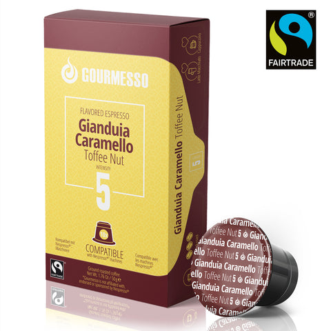 Gourmesso's Toffee Nut Gianduia Coffee Capsules compatible with Nespresso Originalline Machines