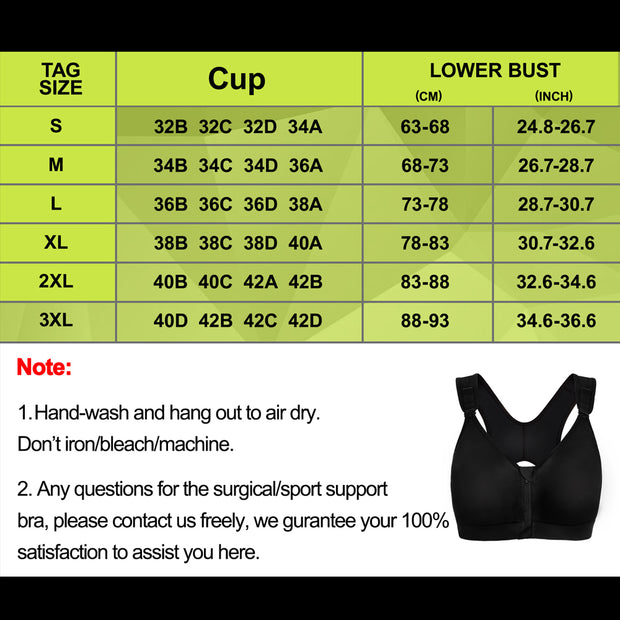 Women Post-Surgical Sports Support Bra Front Closure with Adjustable S