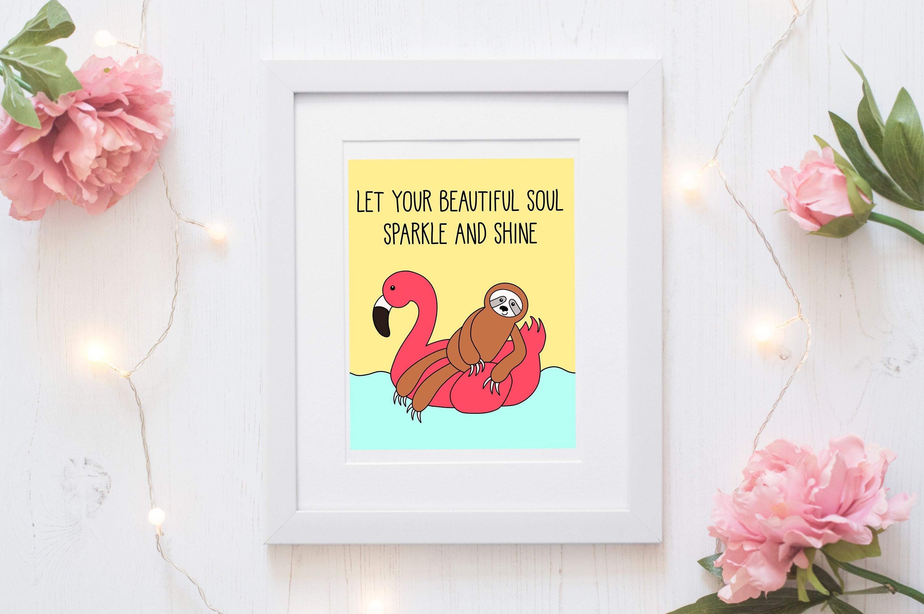 Flamingo Floaty Sloth Let Your Beautiful Soul Sparkle And Shine Art P Happy Art By Rebecca Danger - floating pink sparkling shine roblox