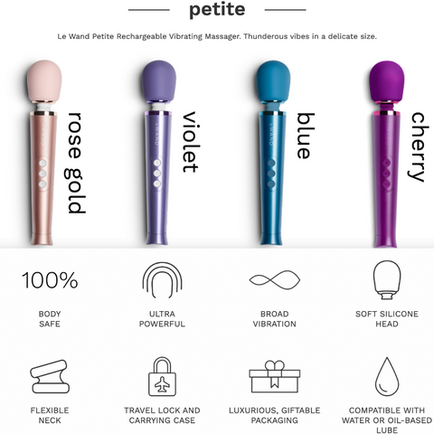 Le Wand petite rechargeable vibrator massager rose gold, violet, blue, cherry