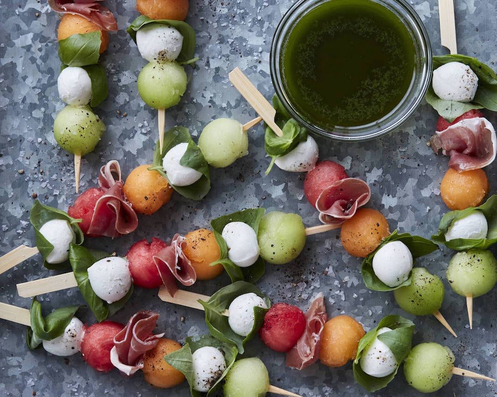 Melon caprese skewers